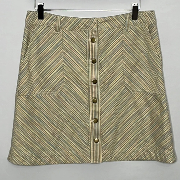 Pilcro and The Letterpress Cotton Button Front Striped Denim Skirt - Size 12 - Picture 2 of 8